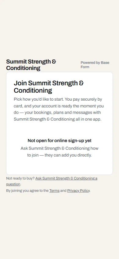 Summit Strength and Conditioning's branded join page.